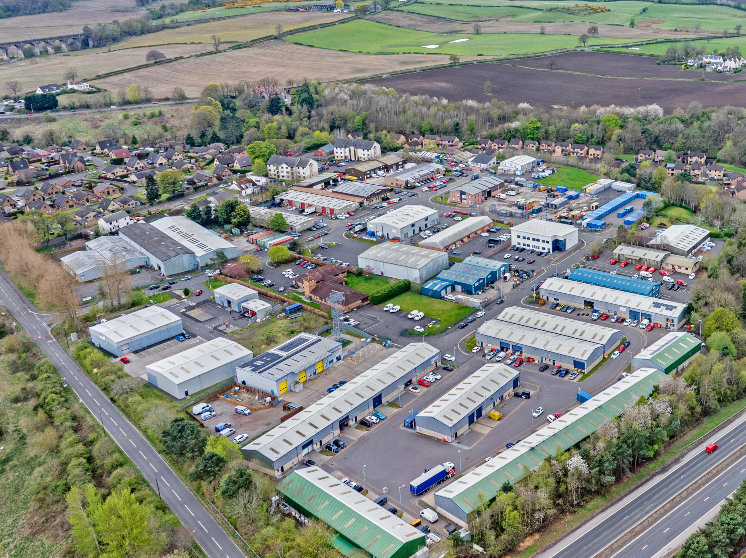 Mill Road Industrial Estate Linlithgow – Home of Boxxs Self Storage Aerial view of Mill Road Industrial Estate in Linlithgow, home to Boxxs Self Storage serving Bo’ness and West Lothian.
